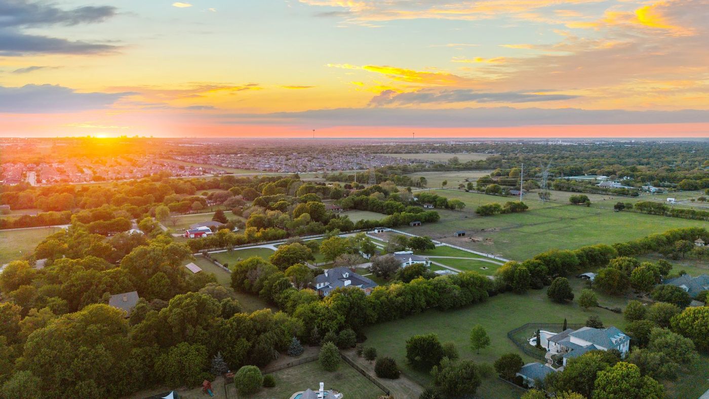 Golden-hour aerial, Parker TX